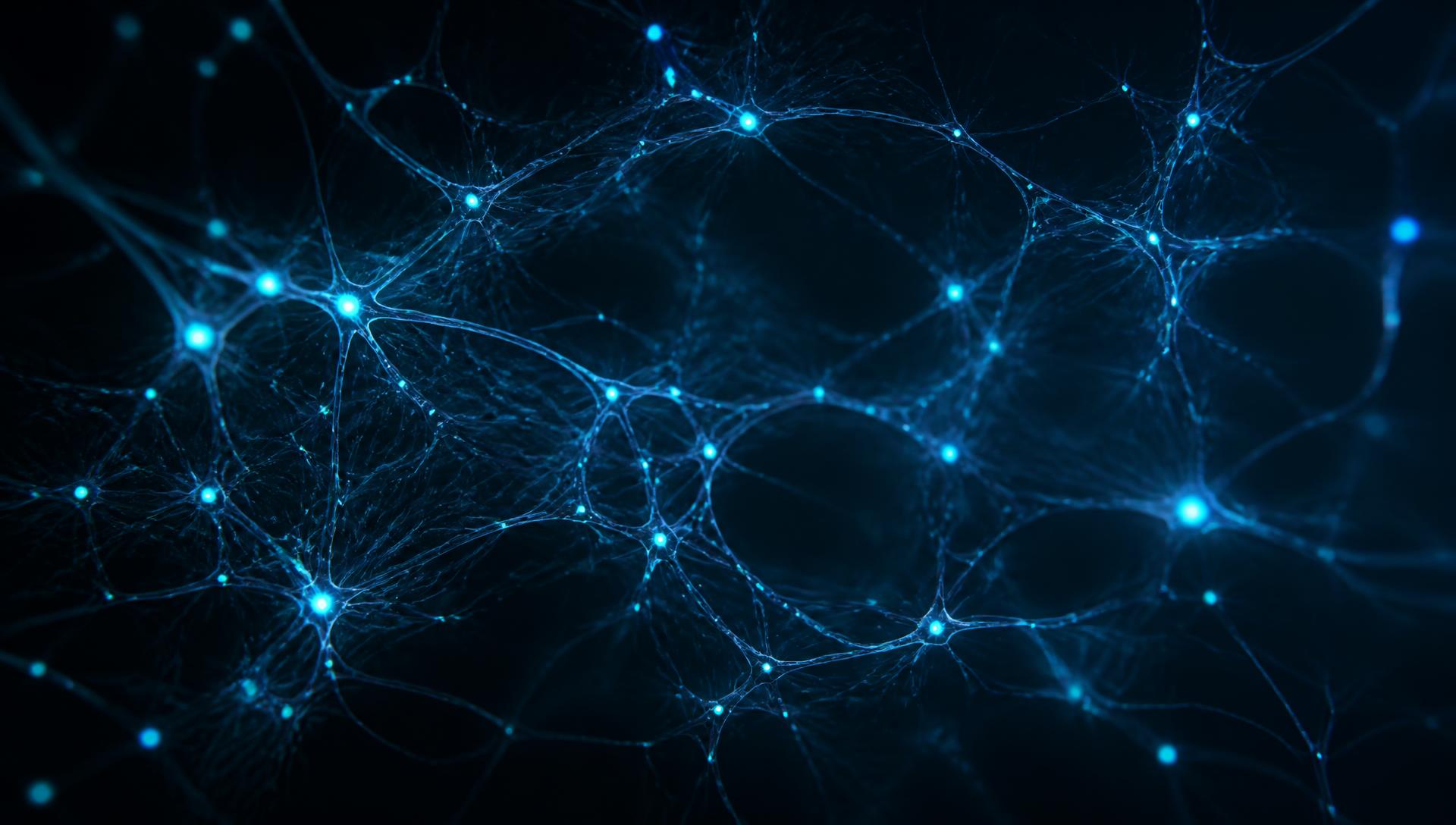 Abstract connectome mesh of glowing nodes and filaments